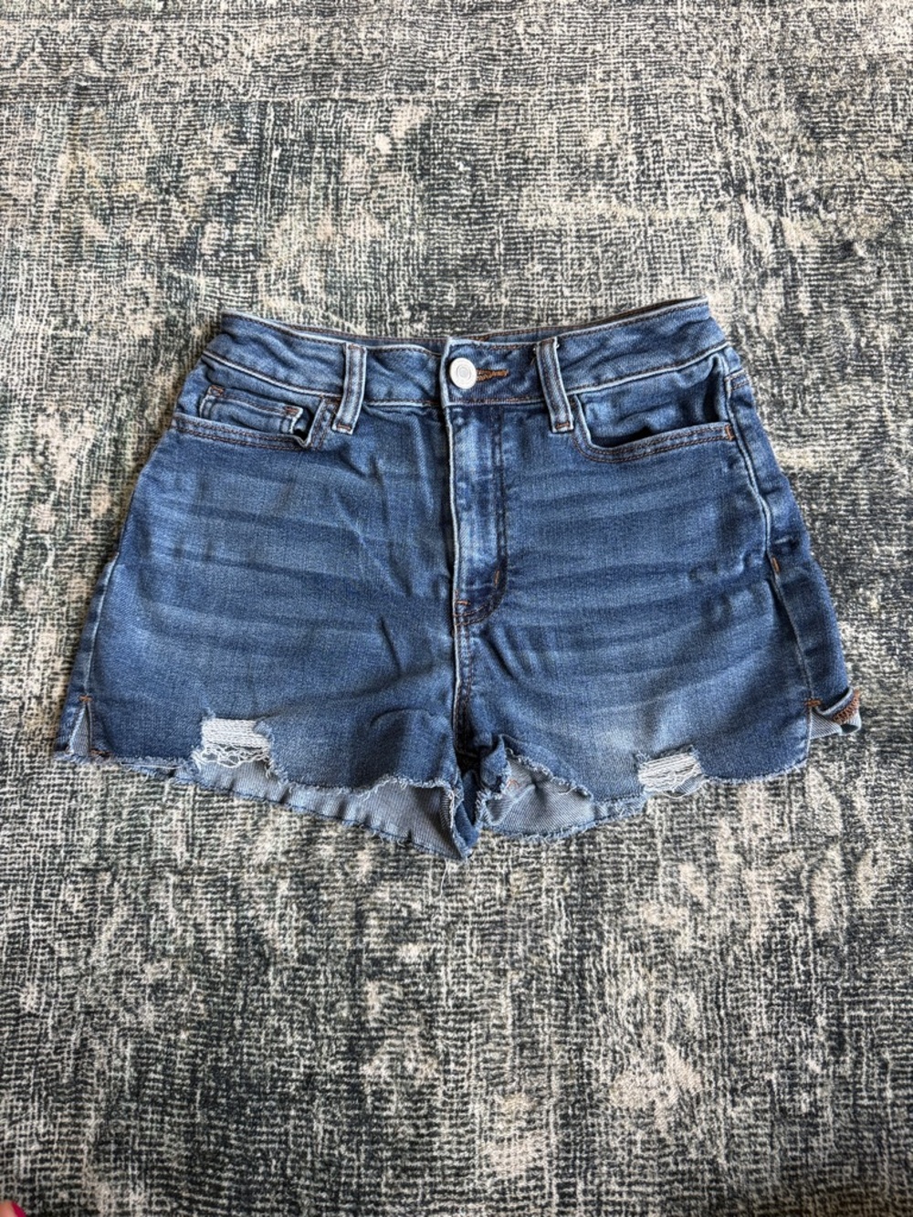 SO Women's Washed Blue Distressed Denim Shorts